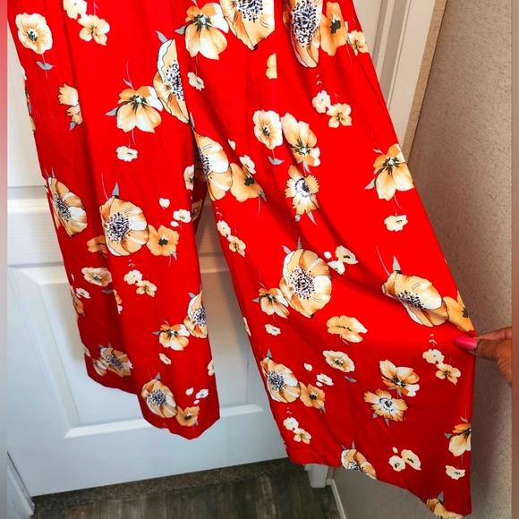 TEEZE ME orange floral ruffled sleeves jumpsuit Size Small EUC - Picture 3 of 6